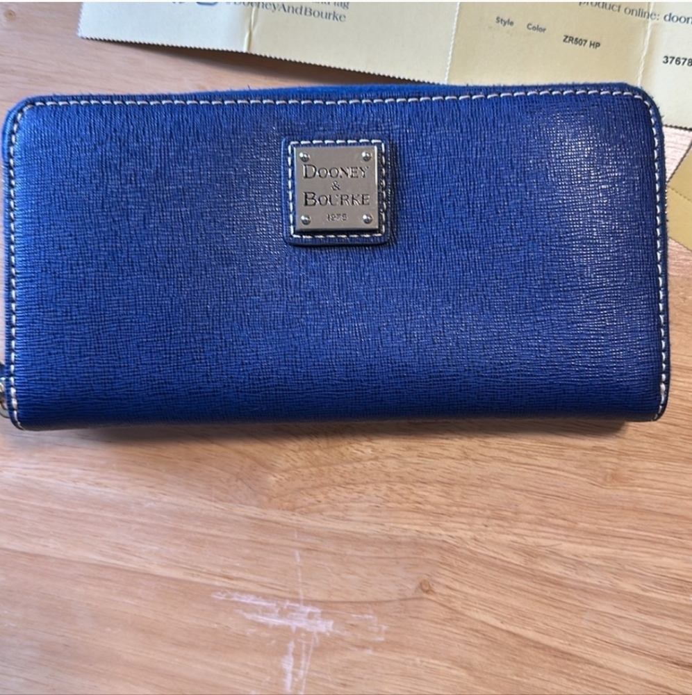 Dooney & Bourke blue pebble leather long zip wallet